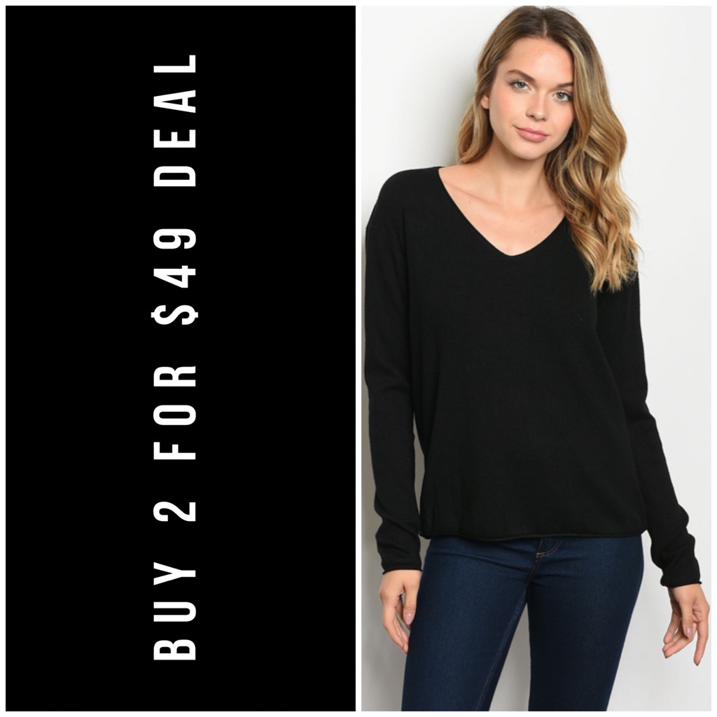 Black V-Neckline Basic Sweater